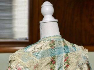 Rare Antique Victorian Dress Bodice ca.  1867 - 1869 Floral Watered Silk 9
