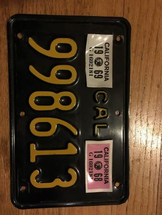 VINTAGE 1960s California Motorcycle License Plate Black Yellow 1967 1968 YOM 5