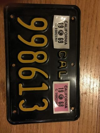 VINTAGE 1960s California Motorcycle License Plate Black Yellow 1967 1968 YOM 7