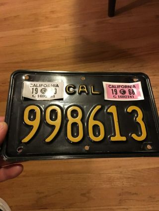 VINTAGE 1960s California Motorcycle License Plate Black Yellow 1967 1968 YOM 8