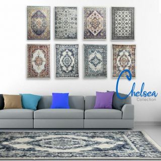 Traditional Vintage Living Room Rugs Blue Grey Beige Floral Bedrooms Carpet Mats