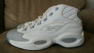 Men ' s 11 Vintage White & Gray OG Allen Iverson Question Reebok Basketball Shoes 5