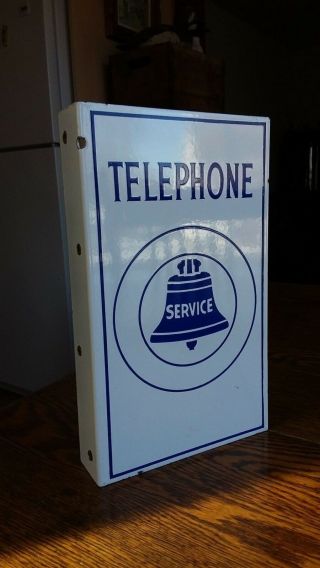 Vintage Advertising Bell Telephone Porcelain Flange Sign 6 " X 10 "