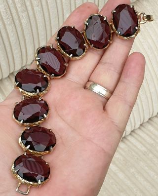 Stunning Vintage Jewellery Crafted Oval Amethyst Crystal Gold Panel Bracelet