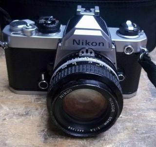 Vintage Nikon Fm 35mm Slr Film Camera & 50mm 1.  4 Lens Great