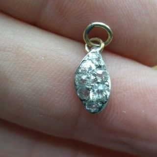 Antique 15ct Gold & Silver Diamonds Set Leaf Pendant 11 X 6mm 0.  40cts Diamonds