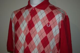 Fred Perry Hot/soft Pink/white Argyle Check Vintage Polo Shirt Xl/xxl Rare Top