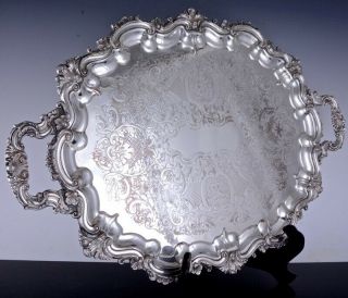 Outstanding V.  Fancy Large Antique English Silver Plate Tea Service Platter Tray