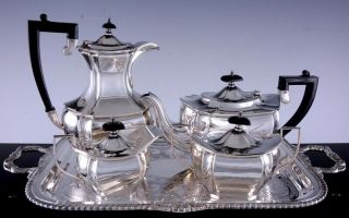 V.  Fine Quality Antique English Silver Plate Tea & Coffee Service On Platter Tray