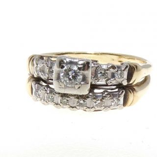 Vtg 14k Yellow Gold Natural 0.  18ctw Diamond Engagement Wedding Rings Size 6 Lfd3