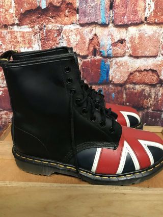 Vintage Dr Marten Black Leather Boot British Flag Union Jack Us L 8 M 7 / Uk 6