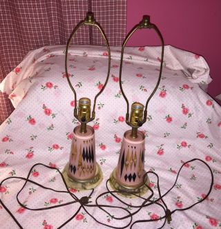 Htf Vintage Mid Century Pink Glass Atomic Diamond Lamps Retro Groovy