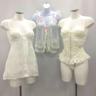 La Senza Set Of 3 Ivory Corsets Lace Vintage Babydoll Size Uk 8 8bc Th130423