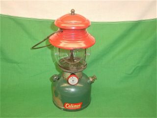 Vintage Coleman White Gas Green Red Christmas Lantern 1951 200a Pyrex Globe