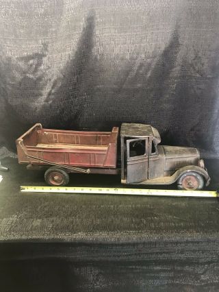 Vintage " Buddy L " Toy Dump Truck Pressed Steel Paint Rusty Gold,  30 