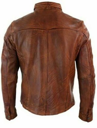 Mens Shirt Jacket Brown Soft Style Real Leather Shirt Antique Motorcycle 3