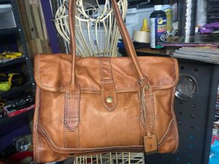 Vtg Frye Textured Rugged Brown Leather Shoulder Tote Flap Carry - All Bag Purse