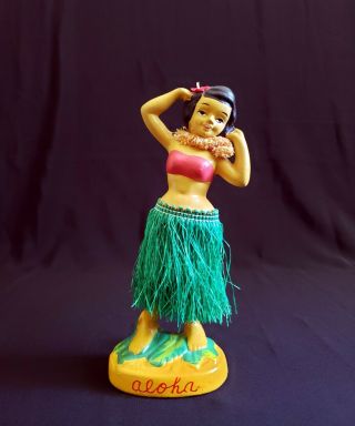 Vintage Hawaiian Hula Dancer Girl Bobble Nodder Aloha Hawaii Chalkware Plaster