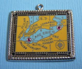 Vintage His Lordship Production Enamel Lake Erie Map Hlp Sterling Charm