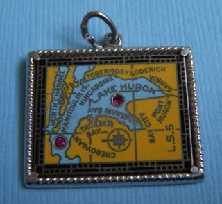 Vintage His Lordship Production Enamel Lake Huron Map Hlp Sterling Charm