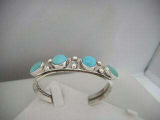 Vintage Navajo Sterling Silver Turquoise Cuff Bracelet - Unsigned (size Small)