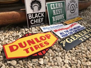 Antique Vintage Old Style Dunlop Mobilgas Cities General Tire Gas Oil Signs