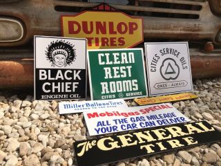 Antique Vintage Old Style Dunlop Mobilgas Cities General Tire Gas Oil Signs 3