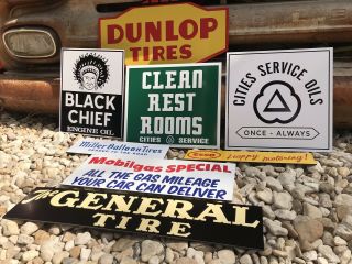 Antique Vintage Old Style Dunlop Mobilgas Cities General Tire Gas Oil Signs 4