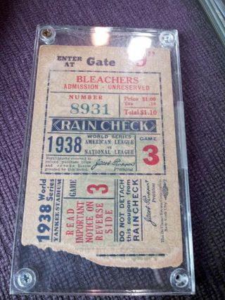 1938 World Series Game 3 Ticket Stub York Yankees Chicago Cubs Vintage Rare