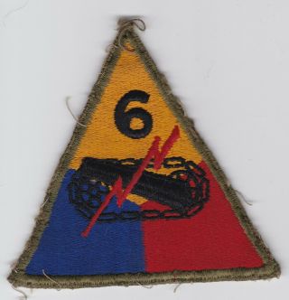 6th Armored Division Us Army Patch Wwii Ww2 Ssi Cut Edge Uniform Remove