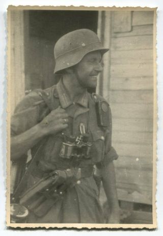 German Wwii Archive Photo: Wehrmacht Officer In Helmet & Field Uniform