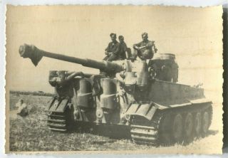 German Wwii Archive Photo: Panzer Vi Tiger Heavy Tank & Crew Sitting On Armor