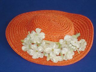 Vintage Madame Alexander Lissy Doll Tangerine Straw Hat With Flowers 1950s Htf