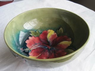Vintage Moorcroft Pottery Hibiscus Bowl C 1947 - 1953 Signed Walter Moorcroft