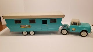 Rare Vintage 1965 Nylint Ford Steel Truck 6600 Mobile Home Trailer W/ Furniture