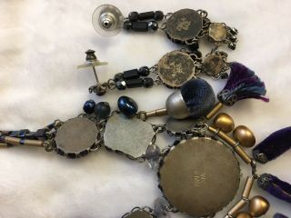 Vintage Ayala Bar Bead Israel Earrings Necklace Silk Velvet Purple Tassels Set 3
