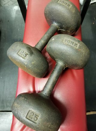 Vintage Two York Barbell Bun Style 25lb dumbbells (Pre USA Stamp) 50lbs Total 2