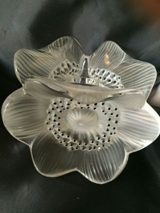 Lalique Crystal Vintage 3 Anemone Flower Candle Holder / Candlestick