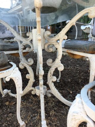 Woodard Vintage White Wrought Iron Rectangle Glass patio Set With 4 Chairs 5