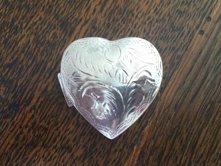 Good Vintage 925 Heart Shaped Solid Sterling Silver Pill Box,  Ring Earring Box