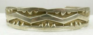 Vintage Signed Douglas Etsitty Navajo Sterling Silver Stamped Cuff Bracelet