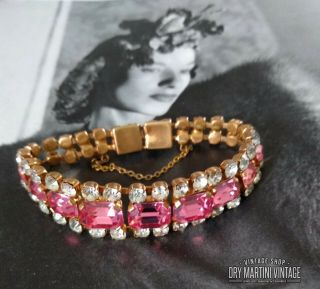 Vintage 1940s Pink Diamante Diamond Paste Bracelet Bridal Jewellery