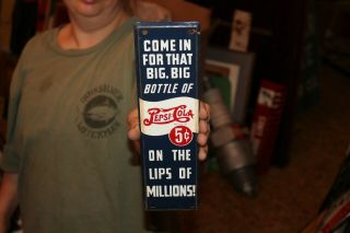Vintage 1940 Pepsi Cola 5c Double Dot Soda Pop Metal Door Push Sign