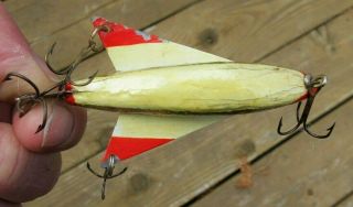 VINTAGE RARE ERNIE NEWMAN BATWING FOIL FISH DECOY WITH CHEATER HOOKS 6