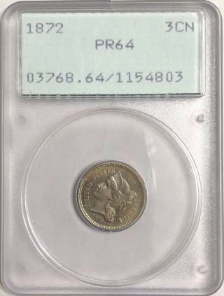 1872 Proof 3 Cent 3cnpcgs Pr64 Looks Gem Rattler Holder Rare Proof