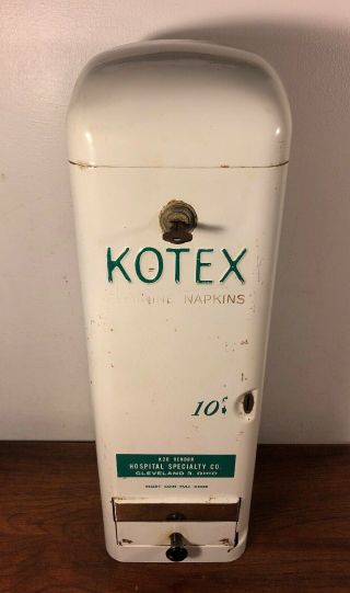 Vintage Kotex Feminine Napkins 10 Cents Wall Mount Vending Machine Coin Op W Key