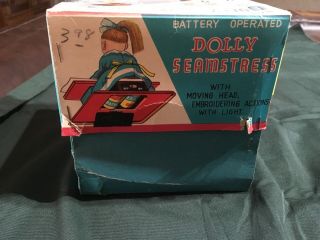 Vintage Nomura TN Japan Tin Battery Op Dolly Seamstress Dressmaker 9