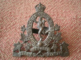 Ww2 Royal Canadian Corps Of Signals Officers Service Dress Bronze Cap Badge