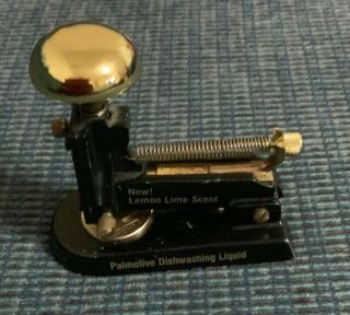 Vintage El Casco Desk Stapler Collectible Spain Palmolive Ad Gold And Black