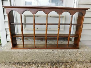 Vintage 3 Tier 18 Plate Tea Cup Wood Display Wall Shelf With Spindles
